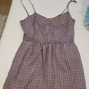 J. Crew Red and Blue Patterned Midi Dress